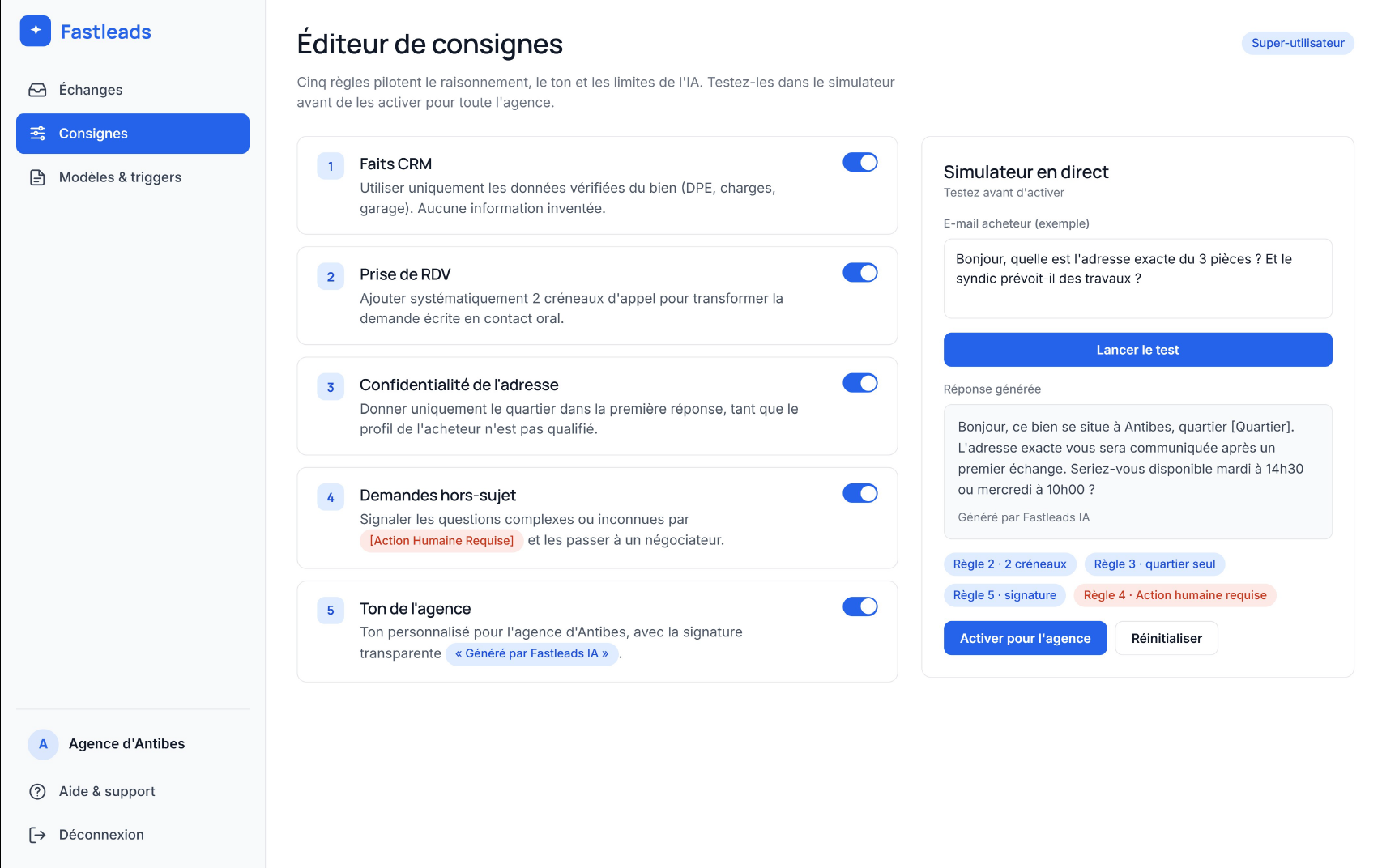 Interface FASTLEADS — consignes